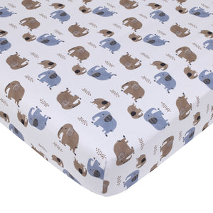 Carter's Blue Elephant - White and Tan Elephants Super Soft Fitted Crib Sheet