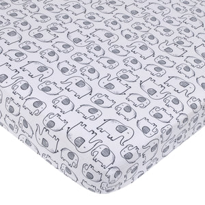 Carter's Blue Elephant - Chambray, Navy, Gray and White Elephant, Moon, Clouds and Stars 3 Piece Nursery Crib Bedding Set - Comforter, Fitted Crib Sheet and Crib Skirt