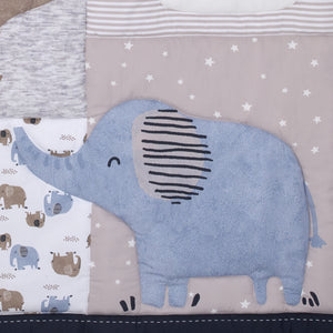 Carter's Blue Elephant - Chambray, Navy, Gray and White Elephant, Moon, Clouds and Stars 3 Piece Nursery Crib Bedding Set - Comforter, Fitted Crib Sheet and Crib Skirt