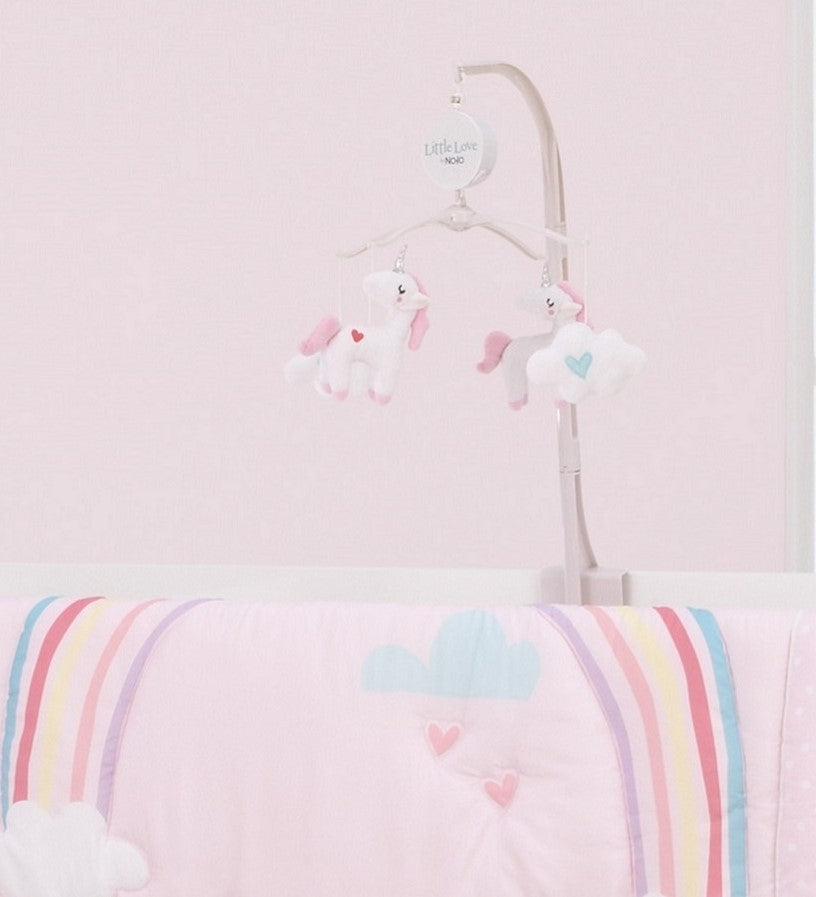 Little Love by NoJo Rainbow Unicorn Aqua and White Musical Mobile with Unicorns and Clouds
