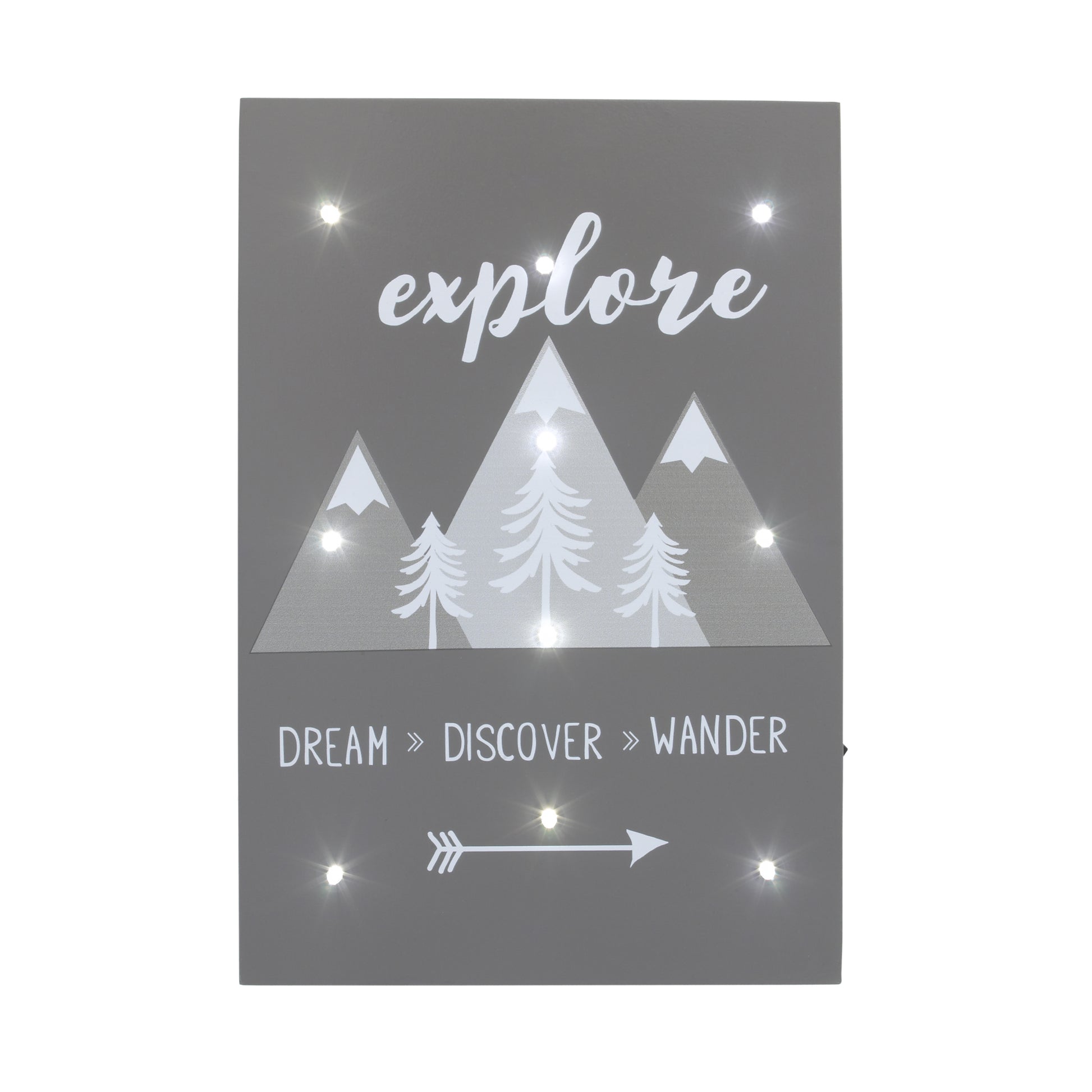 Little Love by NoJo Grey, White, Charcoal Mountains "Explore, Dream, Discover, Wander" Lighted Wall DeÂ©cor