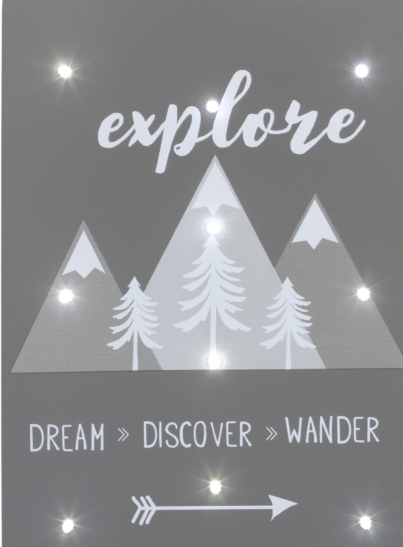 Little Love by NoJo Grey, White, Charcoal Mountains "Explore, Dream, Discover, Wander" Lighted Wall DeÂ©cor