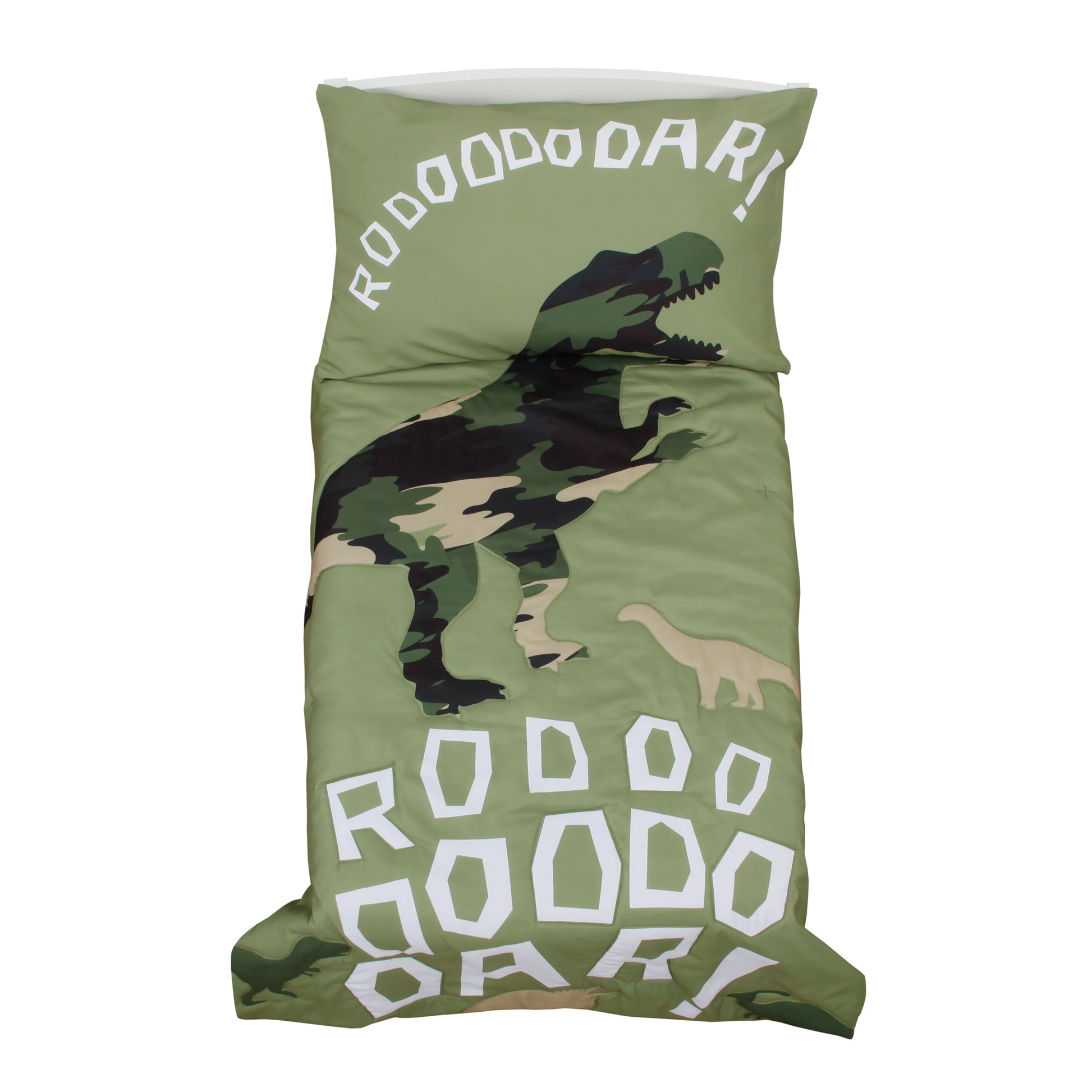 Everything Kids Dinosaur Green Camouflage 4 Piece Toddler Bed Set - Comforter, Fitted Bottom Sheet, Flat Top Sheet, Standard Size Pillowcase
