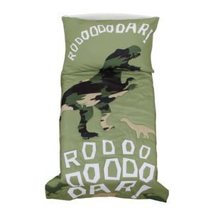 Everything Kids Dinosaur Green Camouflage 4 Piece Toddler Bed Set - Comforter, Fitted Bottom Sheet, Flat Top Sheet, Standard Size Pillowcase