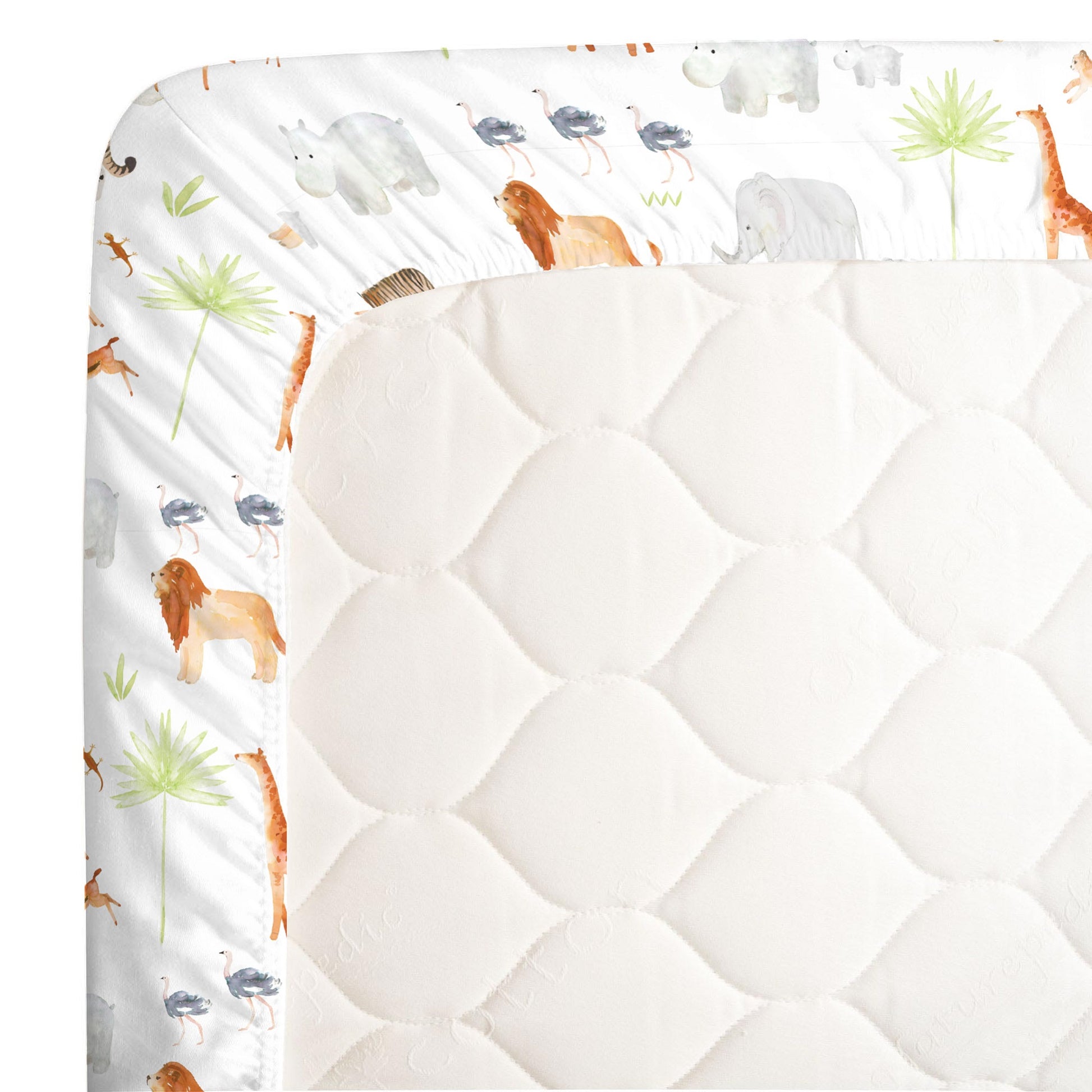 NoJo Watercolor Jungle Animals Crib Sheet - Mini Fitted Crib Sheet - Designed in The USA