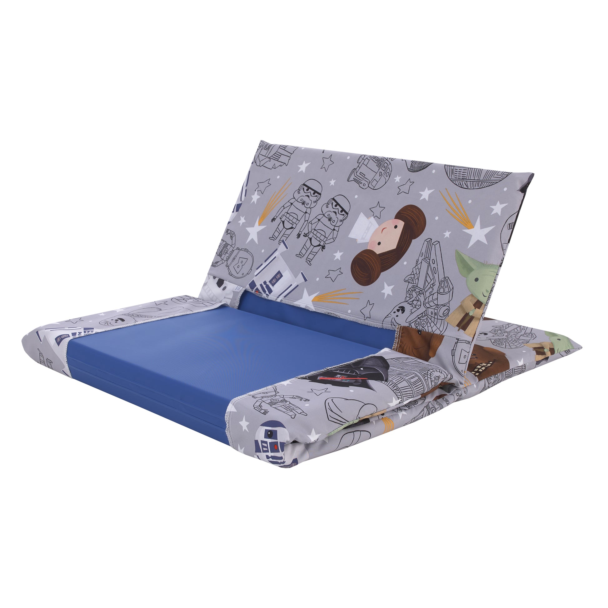 Star Wars Welcome to the Galaxy Navy and Gray Yoda, Princess Leia, R2-D2 , Chewbacca, and Darth Vader Preschool Nap Pad Sheet