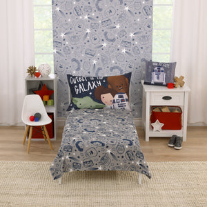 Star Wars Welcome to the Galaxy Navy and Gray Princess Leia, R2-D2, Chewbacca, and C-3PO Super Soft Toddler Blanket