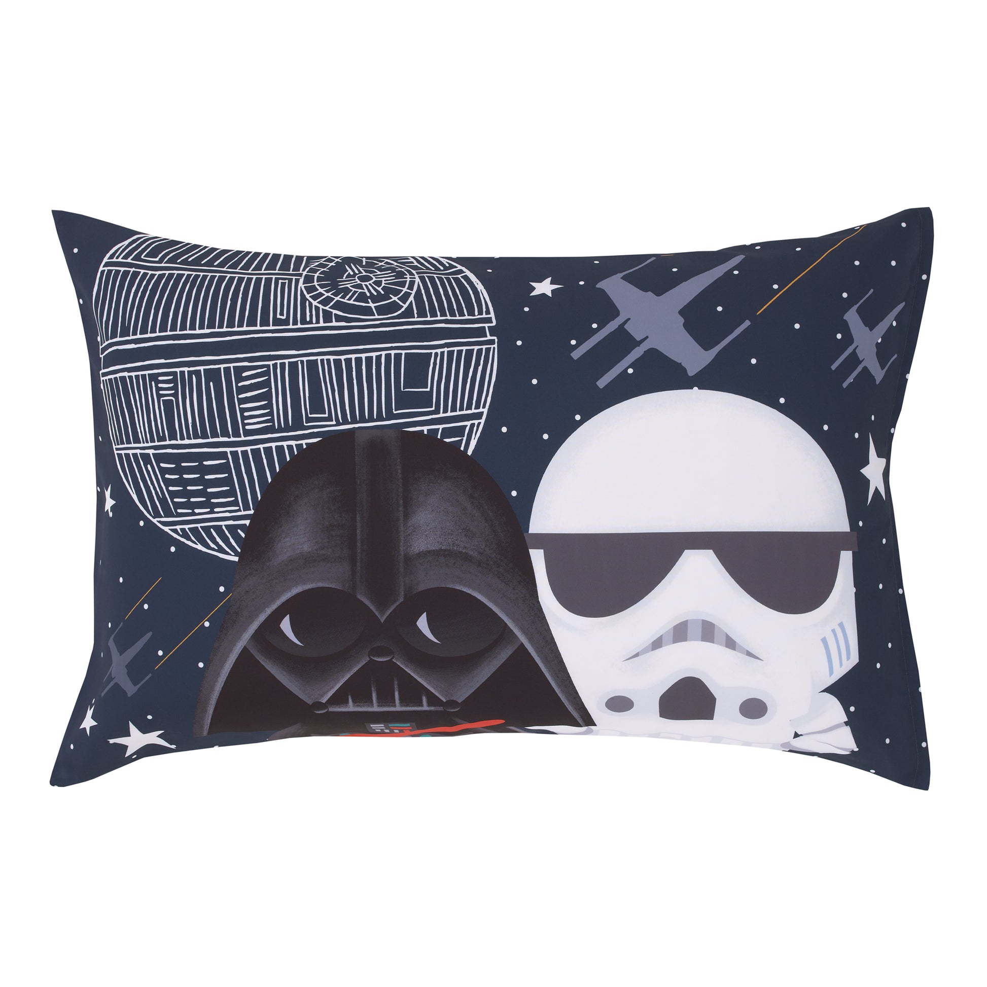 Star Wars Welcome to the Galaxy Navy and Gray Yoda, R2-D2, Chewbacca, and Princess Leia 4 Piece Toddler Bed Set - Comforter, Fitted Bottom Sheet, Flat Top Sheet, and Reversible Pillowcase