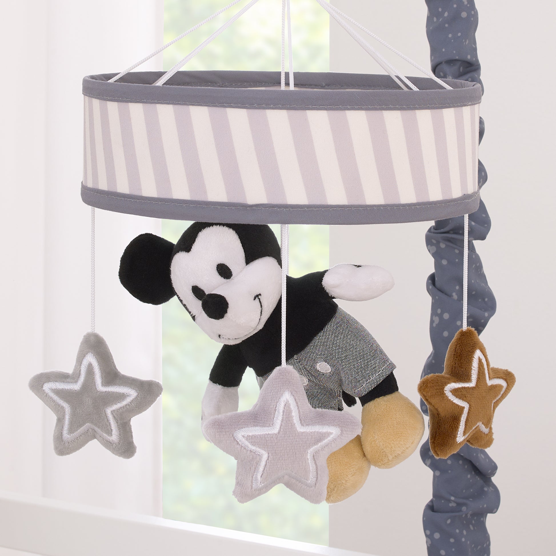 Disney Mickey Mouse Love Mickey Gray, Black, and Tan Plush Mickey Mouse and Stars Musical Mobile