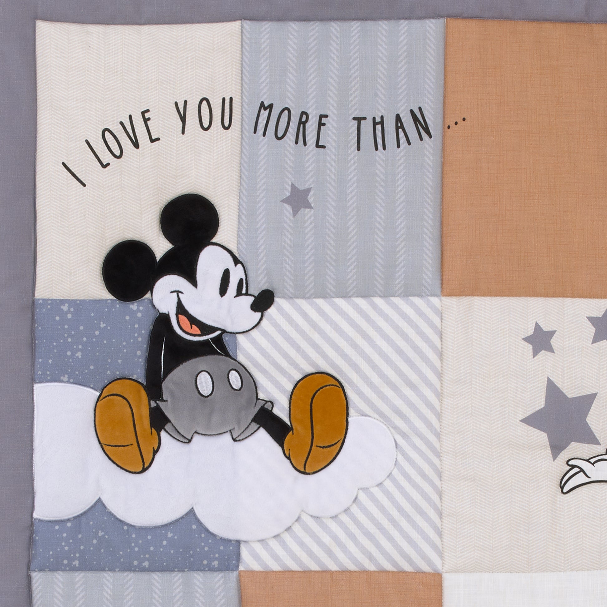 Disney Mickey Mouse Love Mickey Gray, Navy, and Tan Donald Duck and Pluto, Clouds and Stars 3 Piece Nursery Crib Bedding Set - Comforter, Fitted Crib Sheet, and Crib Skirt
