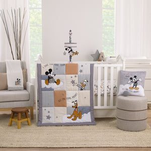Disney Mickey Mouse Love Mickey Gray, White, Black, and Tan I Love You More Than All The Stars Above Applique Decorative Pillow