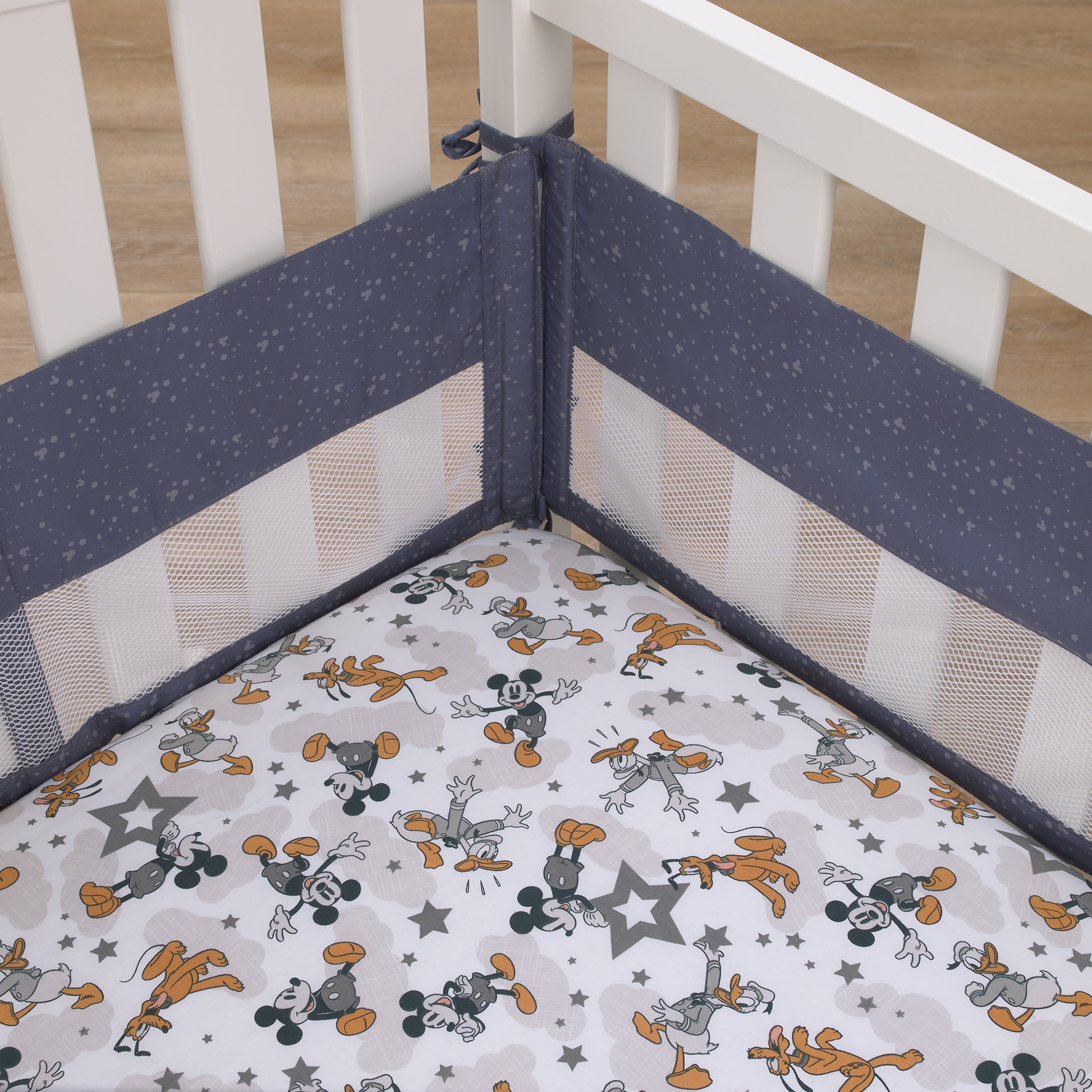 Disney Mickey Mouse Love Mickey Navy and Gray Secure-Me Crib Liner