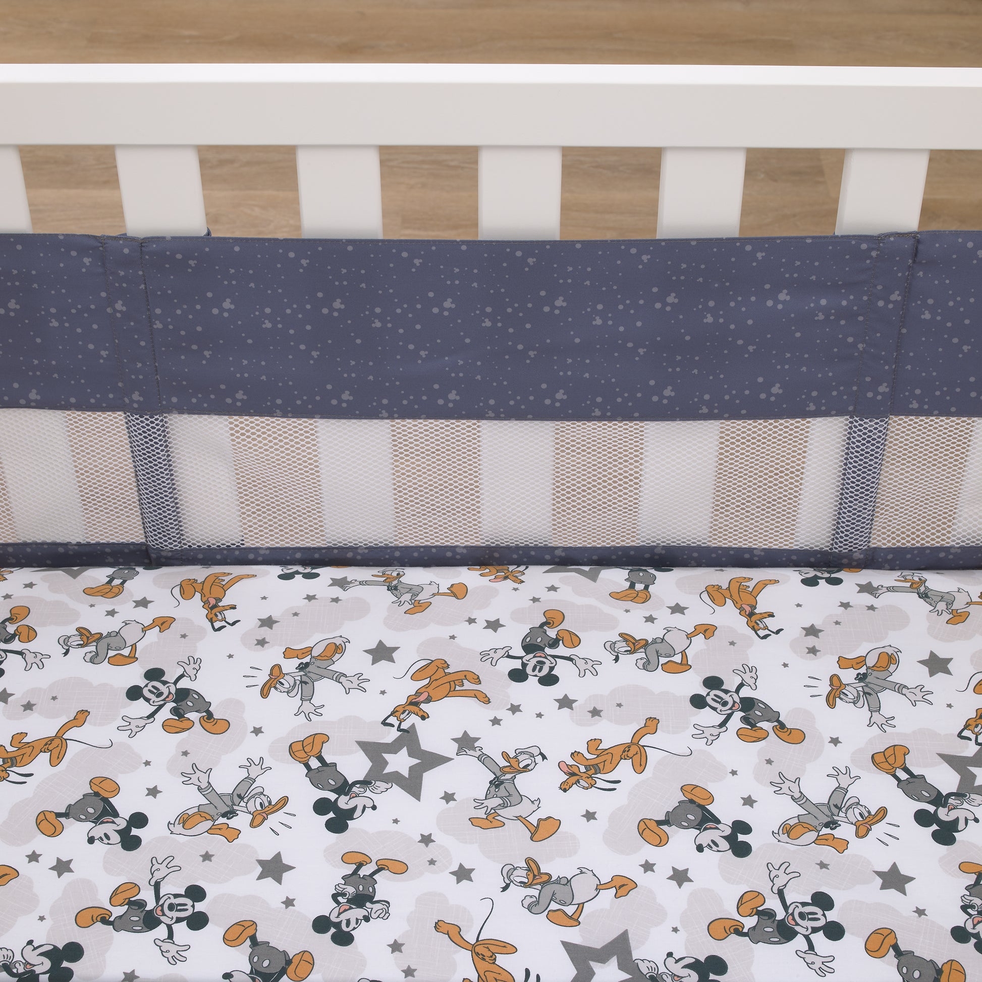 Disney Mickey Mouse Love Mickey Navy and Gray Secure-Me Crib Liner
