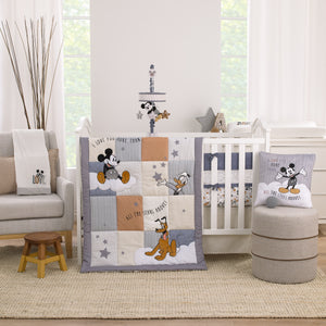 Disney Mickey Mouse Love Mickey Navy and Gray Secure-Me Crib Liner