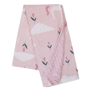 Little Love by NoJo Unicorn Pink, White, and Teal Clouds and Flowers Super Soft Baby Blanket