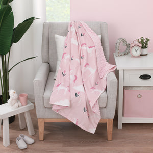 Little Love by NoJo Unicorn Pink, White, and Teal Clouds and Flowers Super Soft Baby Blanket