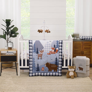 Little Love by NoJo National Park Navy, Gray, Tan, and White Forest Friends Nursery Fitted Crib Sheet