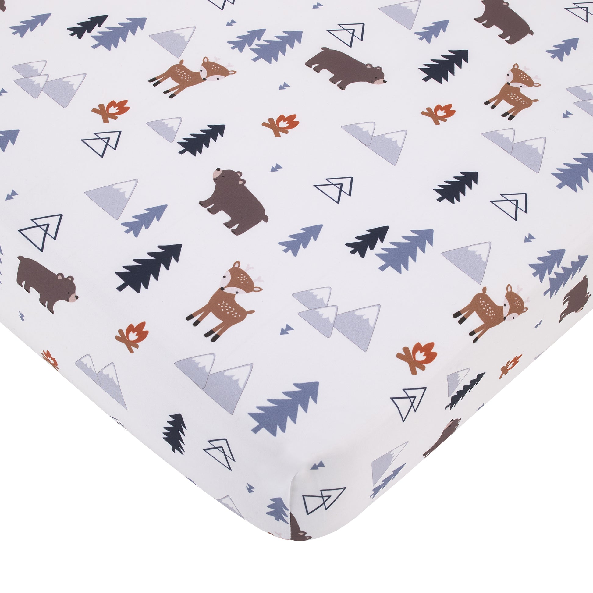 Little Love by NoJo National Park Navy, Gray, Tan, and White Forest Friends Nursery Fitted Crib Sheet