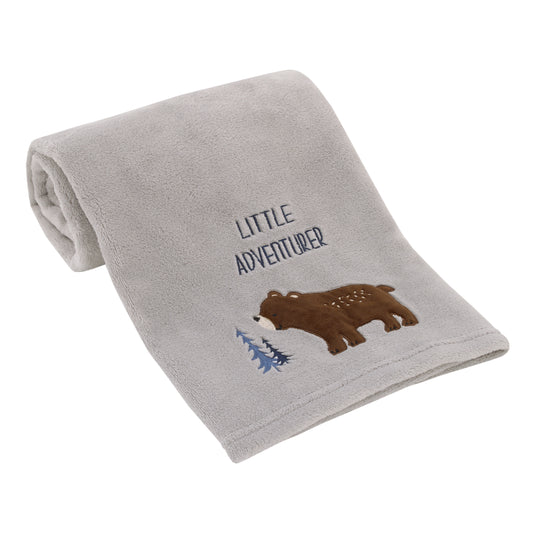Little Love by NoJo National Park Gray, and Brown Bear Little Adventurer Super Soft Appliqued Baby Blanket