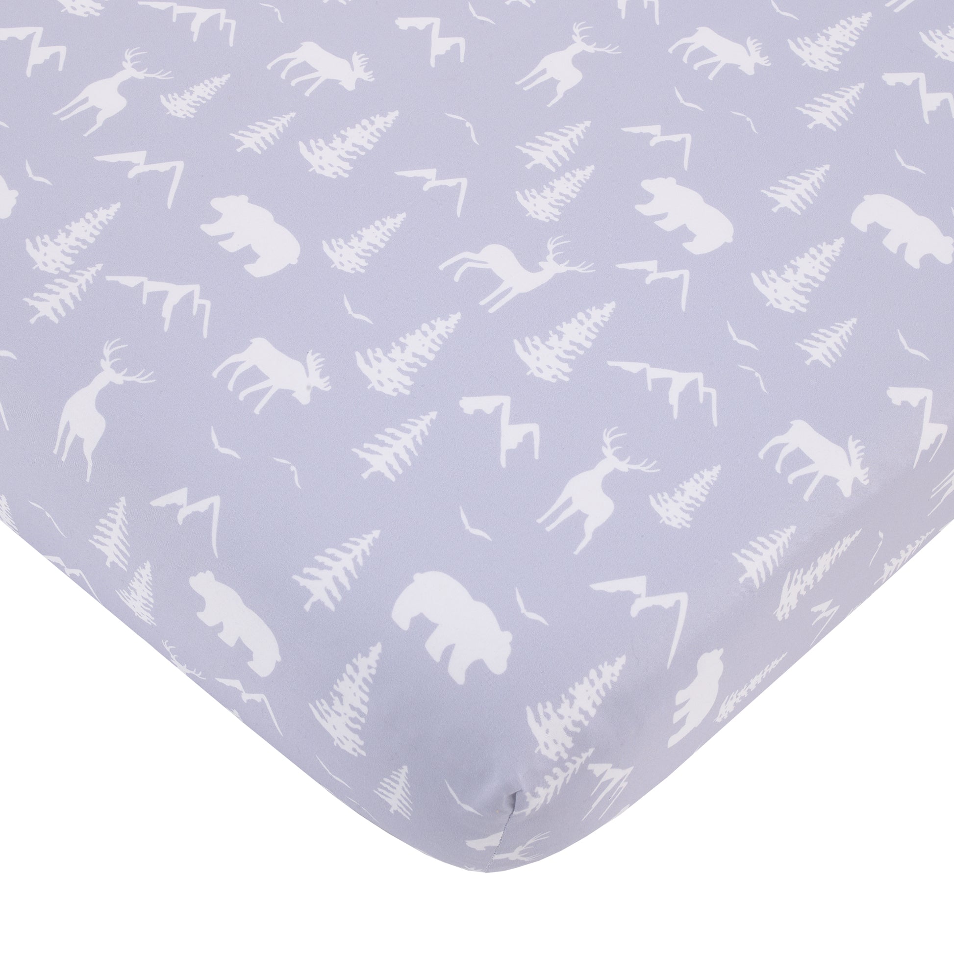 Little Love by NoJo National Park Navy Buffalo Check, Gray, Blue, and Brown Camping Bear, Deer, and Fox 3 Piece Nursery Crib Bedding Set - Comforter, Fitted Crib Sheet, and Crib Skirt