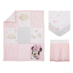 Disney Minnie Mouse Twinkle Twinkle Minnie Pink, White and Metallic Gold 3 Piece Crib Bedding Set