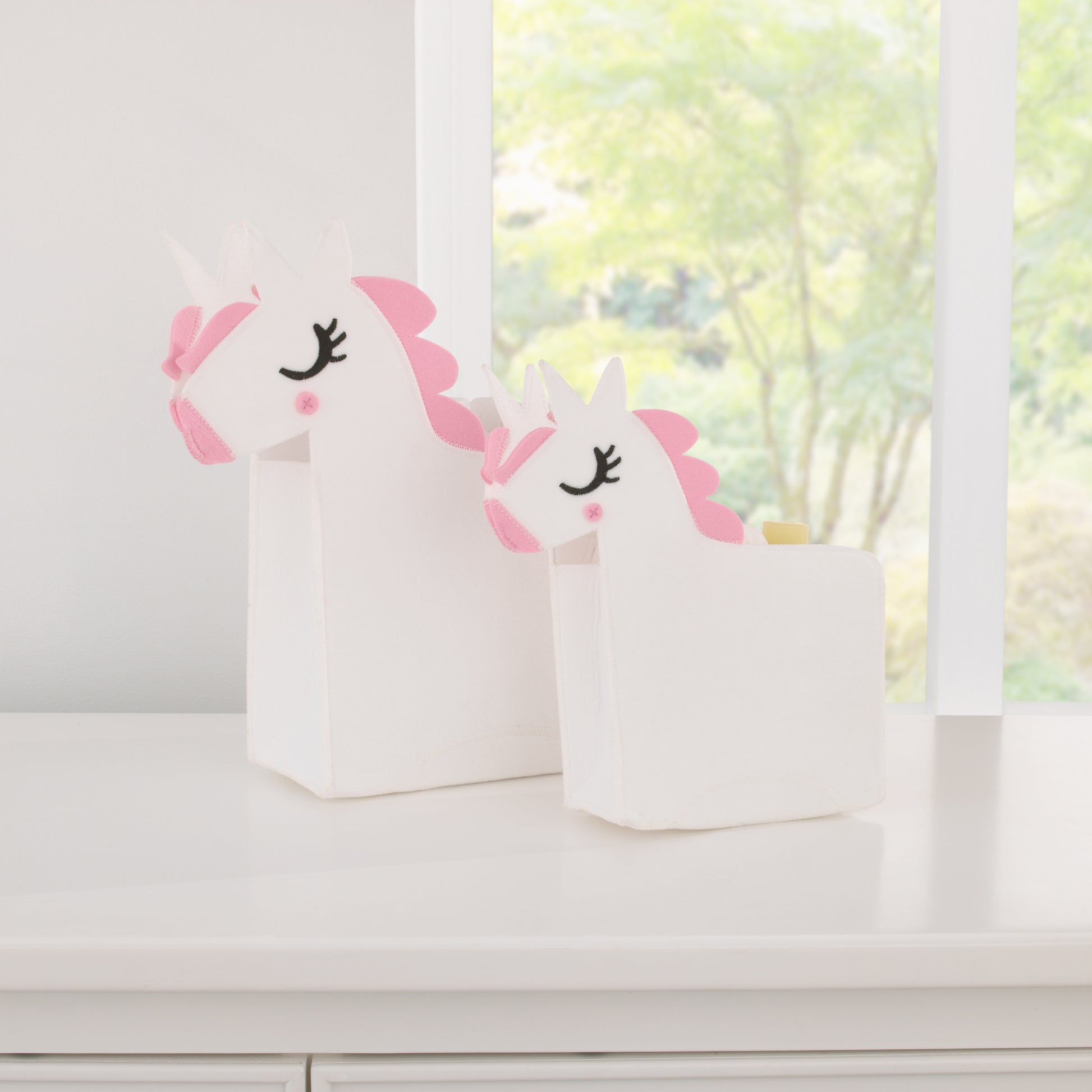 Little Love by NoJo White Felt Unicorn Shaped 2 Piece Nursery Storage Caddy Set