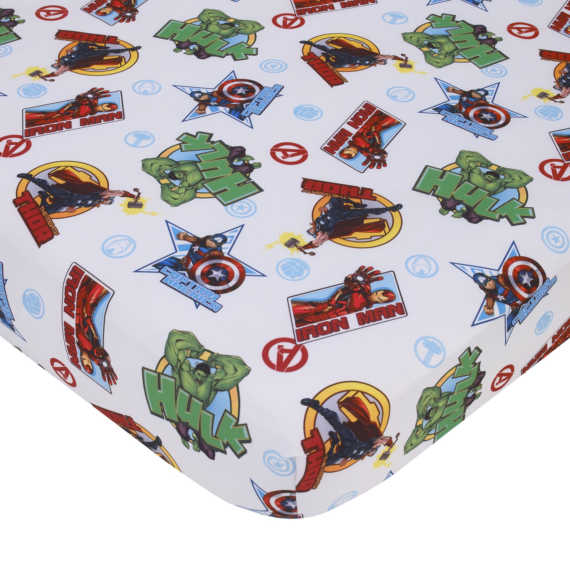 Marvel The Avengers I Am A Hero Blue, Green, Red, and Yellow 4 Piece Toddler Bed Set - Comforter, Fitted Bottom Sheet, Flat Top Sheet, and Reversible Pillowcase