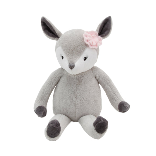 Little Love by NoJo Lucy the Grey and White Plush Deer with Pink Rose