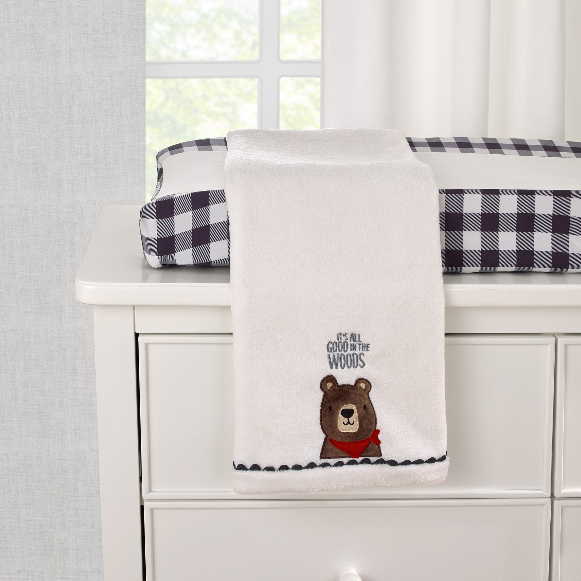 NoJo Into the Wilderness Navy and White Check Super Soft Changing Pad Cover
