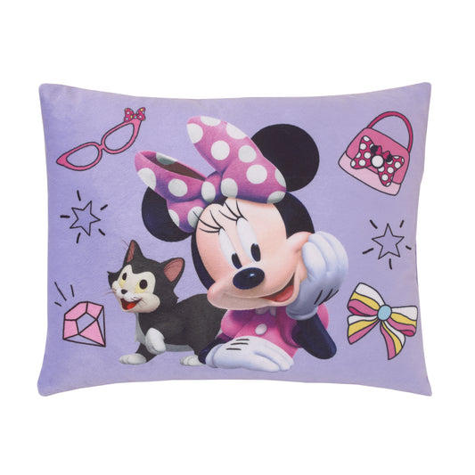 Disney Minnie Mouse I am Awesome Lavender and Pink, Figaro Plush Decorative Toddler Pillow