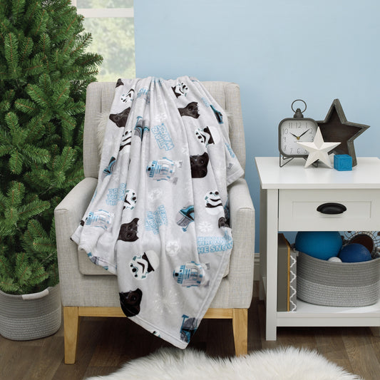 Star Wars Legacy Grey and Blue Merry Force Be With You Christmas Holiday Seasonal Toddler Blanket