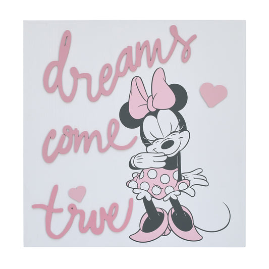 Disney Minnie Mouse Dreams Come True Pink and White Hearts Wood Wall DÃƒÆ’Ã‚Â©cor