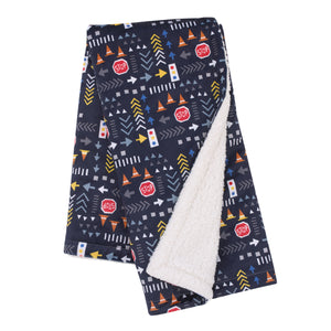 NoJo Transportation Trails Navy, Red, and Yellow Stop Light Super Soft Sherpa Baby Blanket