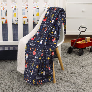 NoJo Transportation Trails Navy, Red, and Yellow Stop Light Super Soft Sherpa Baby Blanket