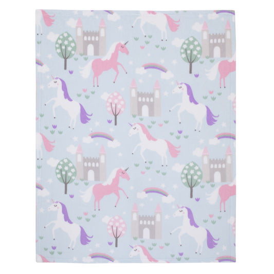 Everything Kids Unicorn Aqua, Pink and White Castles and Rainbows Super Soft Toddler Blanket