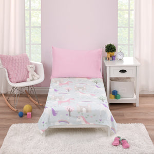 Everything Kids Unicorn Aqua, Pink and White Castles and Rainbows Super Soft Toddler Blanket