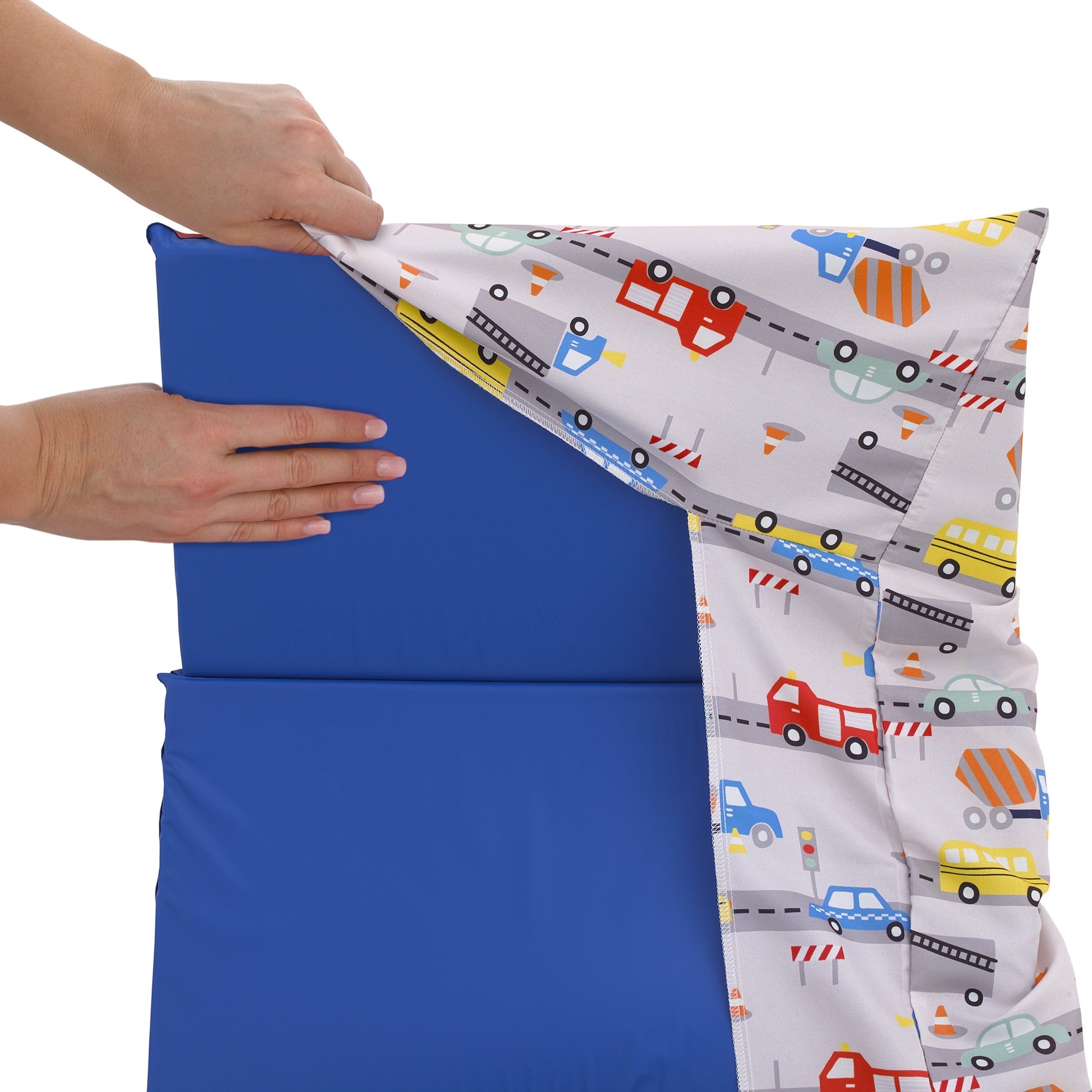 Everything Kids Construction, Bus, Truck, and Car Red, Yellow, and Blue Preschool Nap Pad Sheet