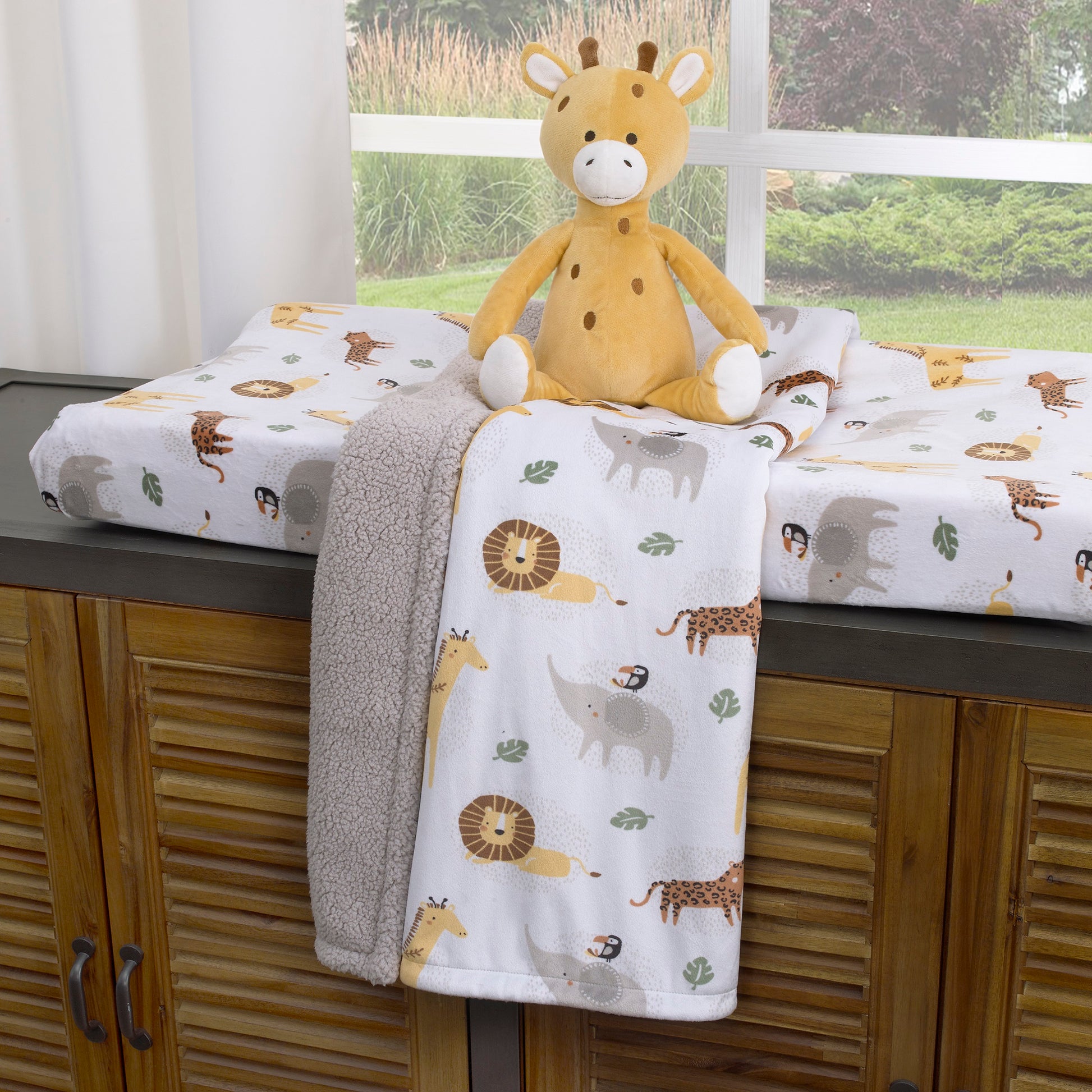 NoJo Jungle Trails Grey, Gold, Green and White Super Soft Animal Print Changing Pad Cover