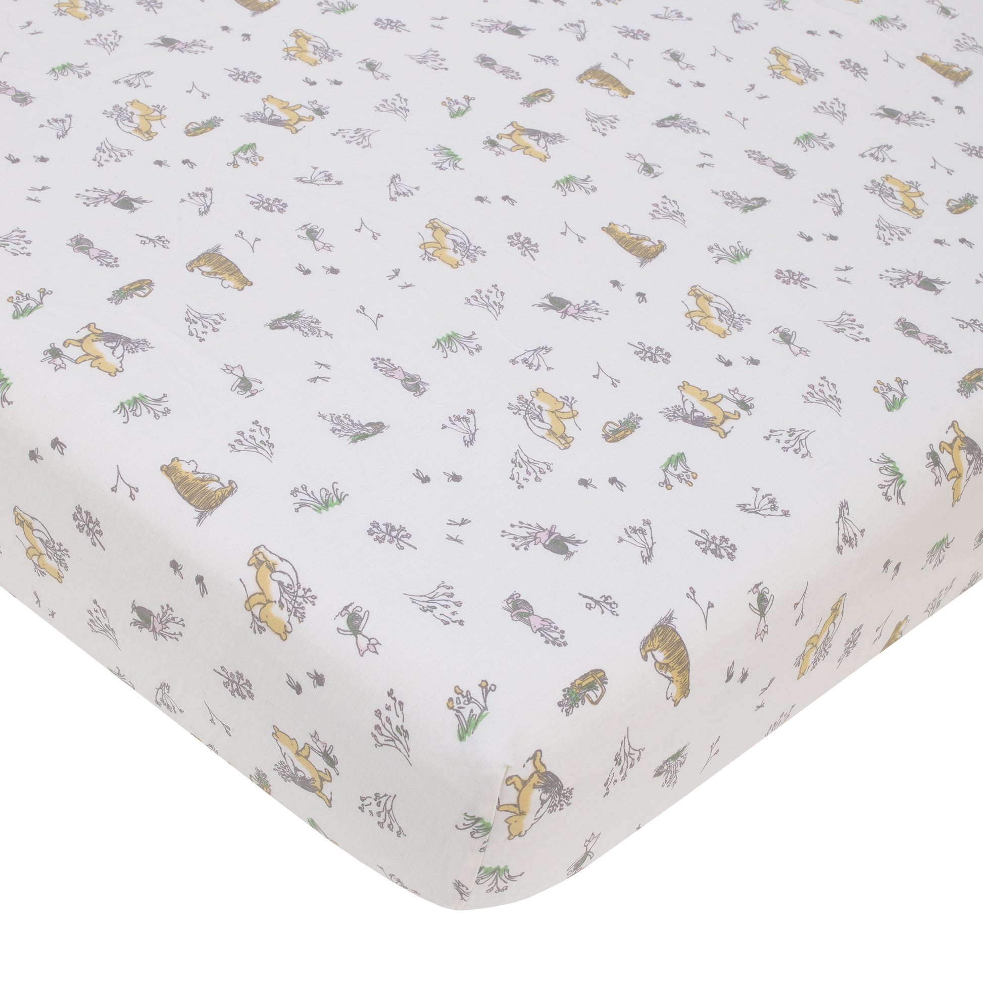 Disney Classic Pooh Naturally Friends Ivory and Taupe Piglet, Eeyore, and Tigger 3 Piece Nursery Crib Bedding Set - Comforter, 100% Cotton Fitted Crib Sheet, and Crib Skirt