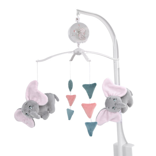 Disney Dumbo Hello Baby Grey, White, Rose and Teal Circus Banner Musical Mobile