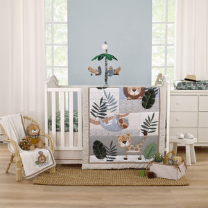 NoJo Jungle Paradise Green, Gray, and Tan Plush Leopard and Sloth Musical Mobile