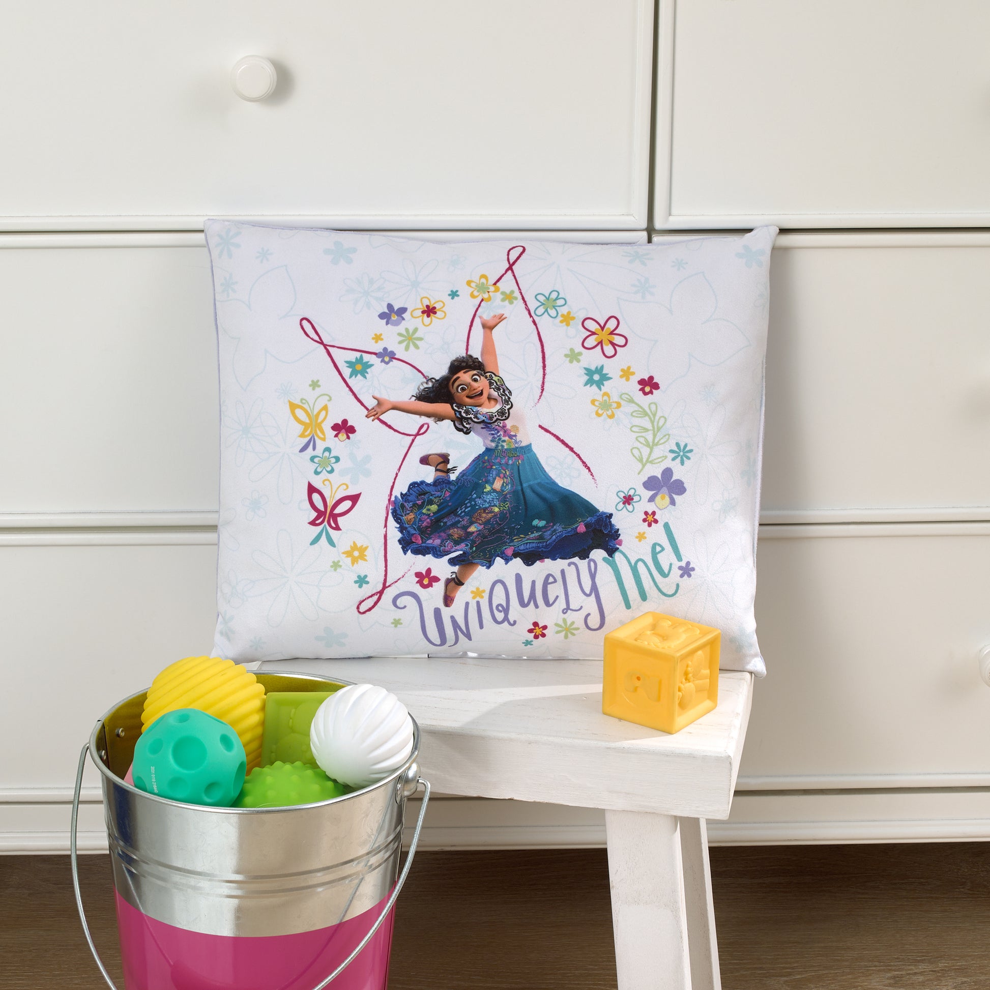 Disney Encanto Tropical Delight White and Purple Mirabel "Uniquely Me" Toddler Pillow