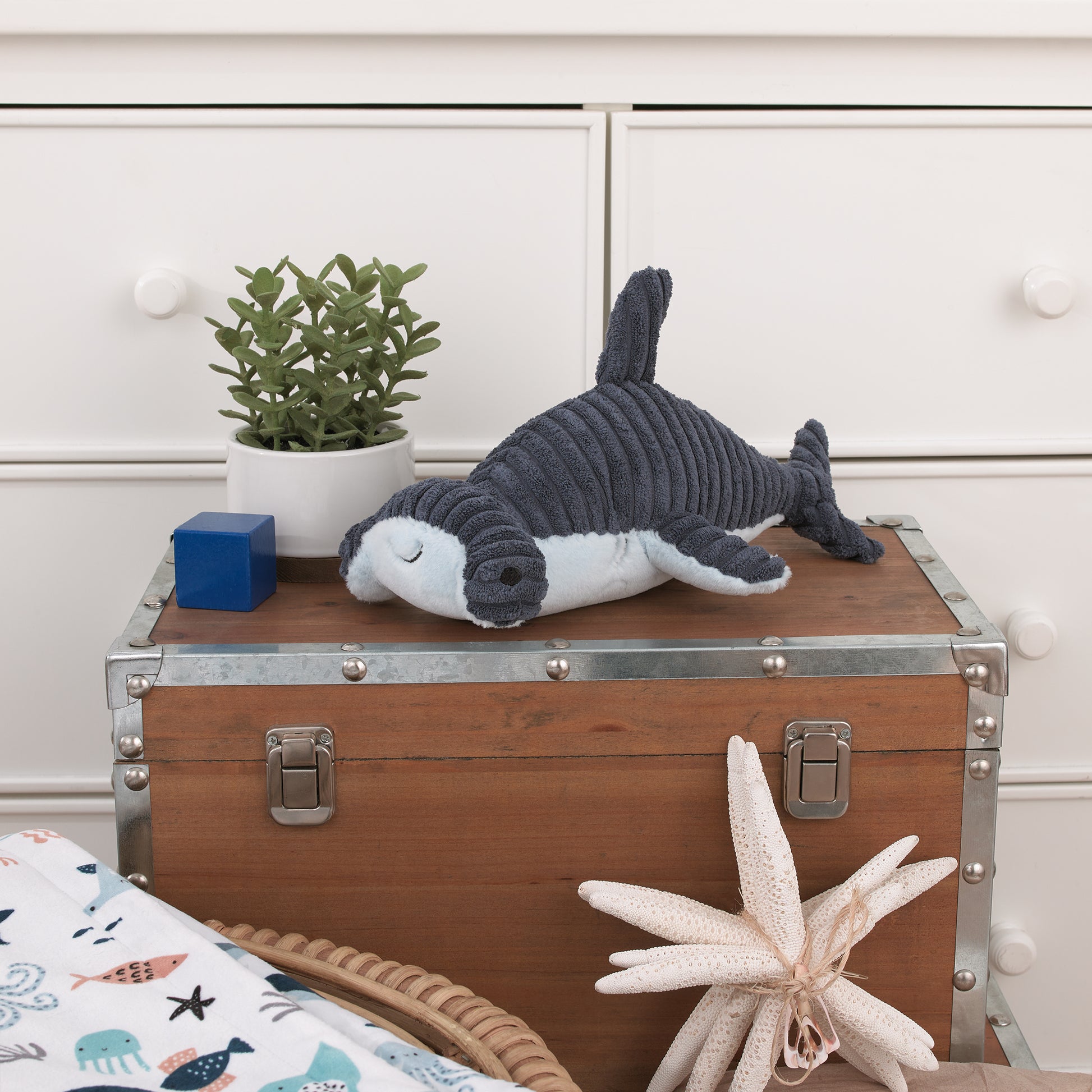 NoJo Explore Dream Discover Navy, and Light Blue Hammerhead Shark Shaped Plush Stuffed Animal