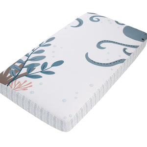 NoJo Explore Dream Discover Light Blue, Navy, and White Octopus 100% Cotton Nursery Photo Op Fitted Crib Sheet