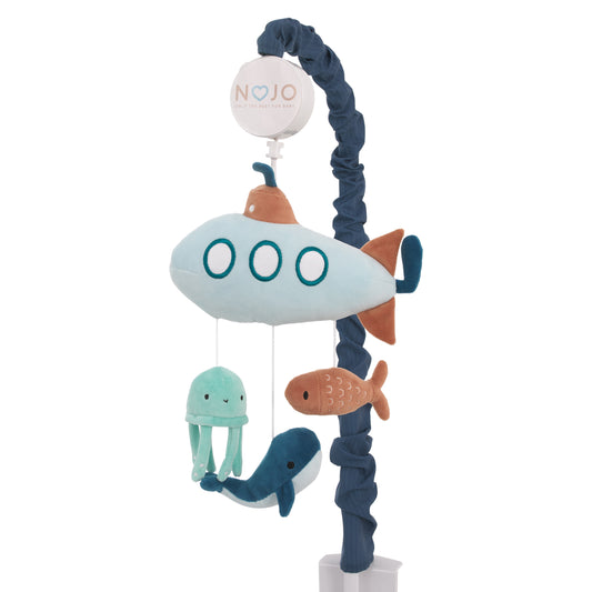 NoJo Explore Dream Discover Light Blue, Navy, and Aqua Submarine Plush Musical Mobile