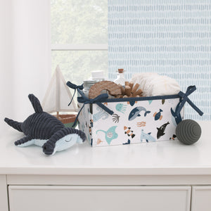 NoJo Explore Dream Discover Light Blue, Navy, Gray and Coral Ocean 4 Piece Nursery Crib Bedding Set - Comforter, 100% Cotton Fitted Crib Sheet, Crib Skirt and Nursery Organizer