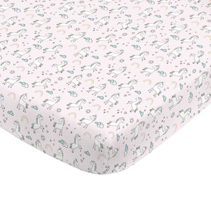 NoJo Super Soft Pink Unicorn Nursery Mini Crib Fitted Sheet