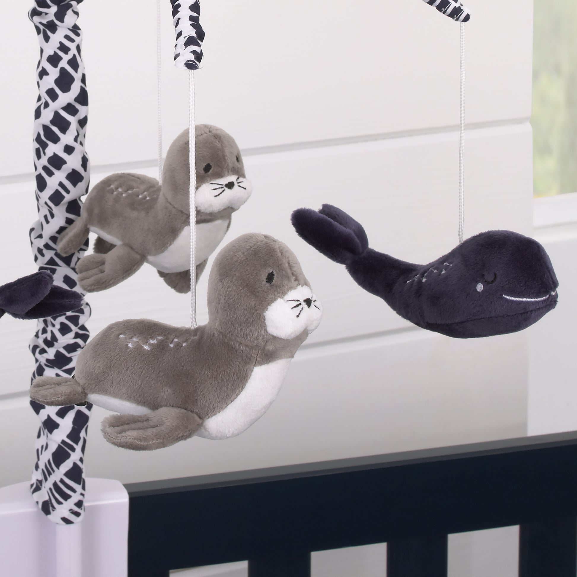 NoJo Seas The Day Navy and Grey Whale and Sea Lion Musical Mobile