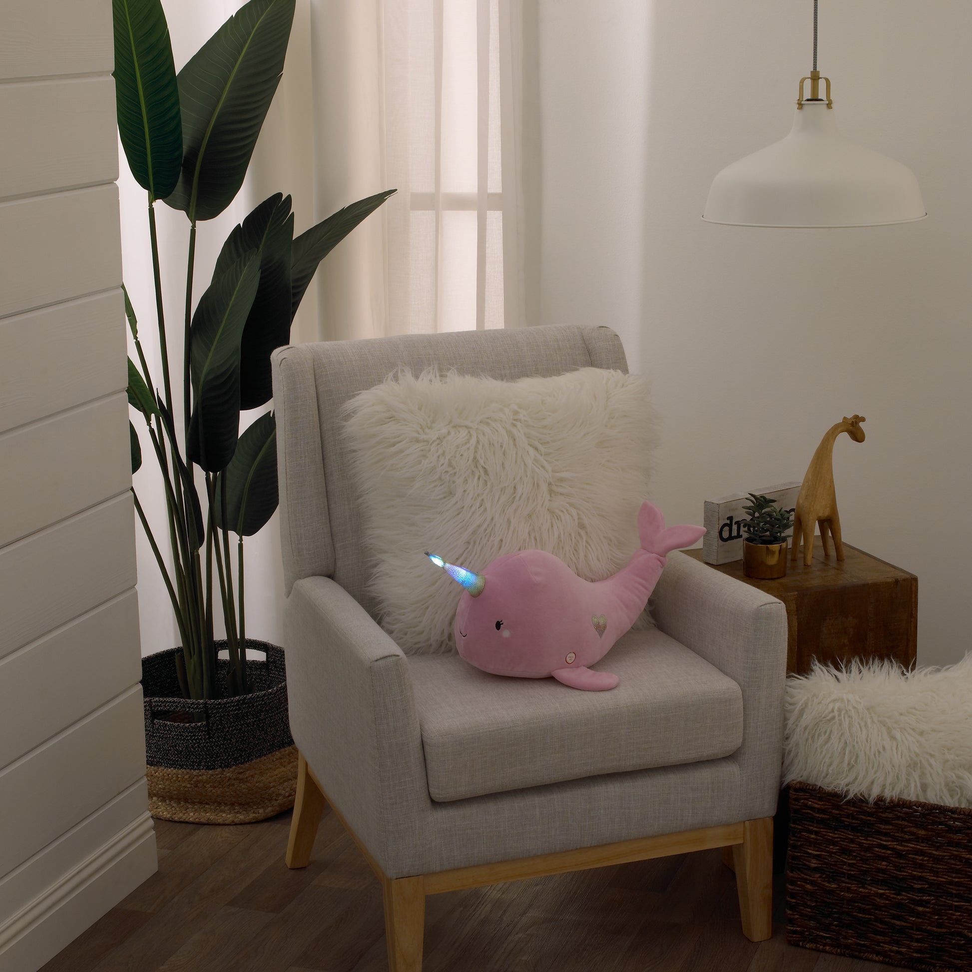 Little Love by NoJo Pink Narwhal Lighted Metallic Horn Plush Stuffed Animal