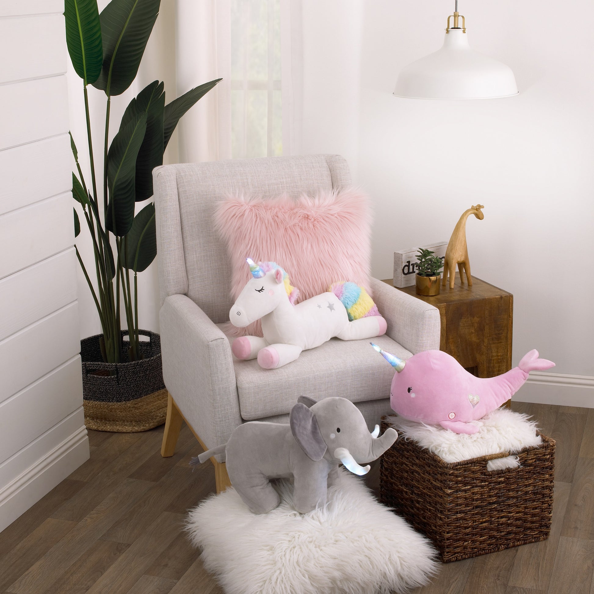 Little Love by NoJo Pink Narwhal Lighted Metallic Horn Plush Stuffed Animal